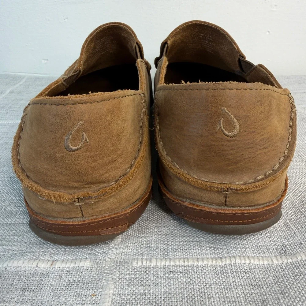 OluKai Moloa Loafer Mens Size 9.5 Brown Leather Slip On Shoe Convertible Slipper